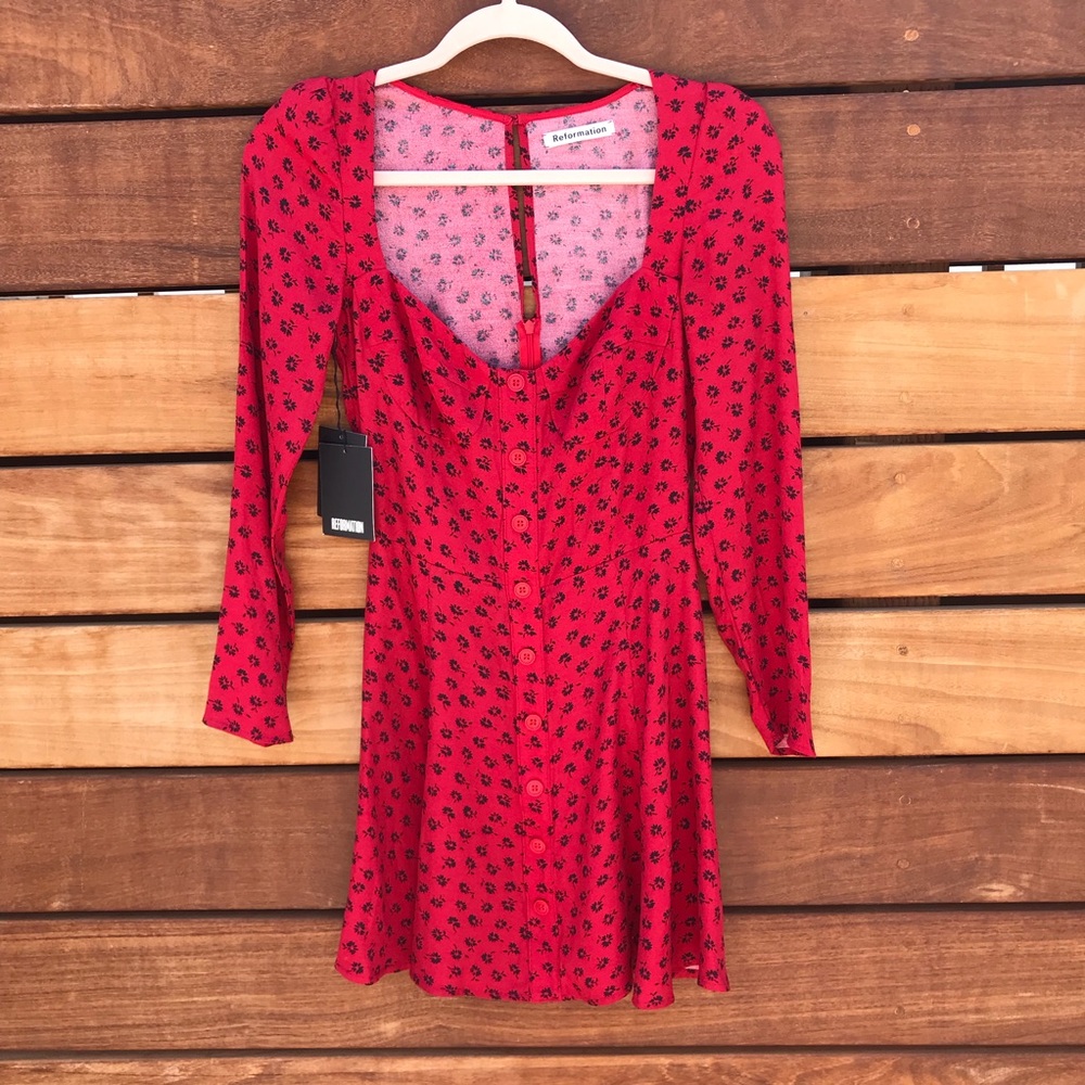 Reformation Milla Fit & Flare Red Mini Dress